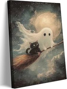 lot 2439 image: Halloween Gothic Ghost and Cat Framed Wall Art 12x16in 2Pack