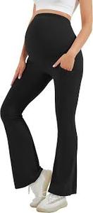 lot 2444 image: HEGALY Womens Maternity Flare Pants with Pockets Buttery Soft Black Size L