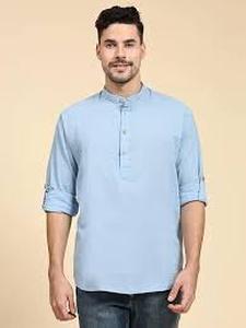 lot 2446 image: SKAVIJ Mens Cotton Kurta Shirt - Large, Sky Blue