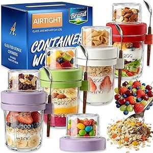lot 4366 image: Acessorz 4 Pack Overnight Oats Glass Containers with Airtight Lids and Spoons