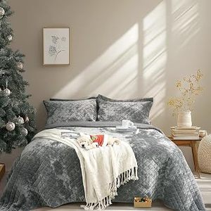 lot 11317 image: Dennylife Luxury Velvet Queen Comforter for All Season in Deep Grey