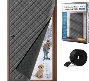 lot 1863 image: Thermal Door Curtain with Side Open Window - Gray 36x80