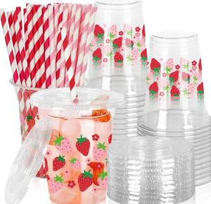 lot 1864 image: Funnymoom 50 Sets Strawberry Disposable Cups Baby Shower Summer Fruit Party