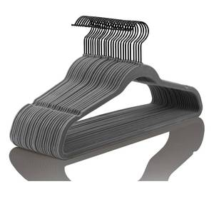 lot 1903 image: MIZGI Premium Velvet Hangers (50 Pack) Heavy Duty - Non Slip Felt - Gray Suit Hangers With Black Coated Hooks - Space Saving Clothes