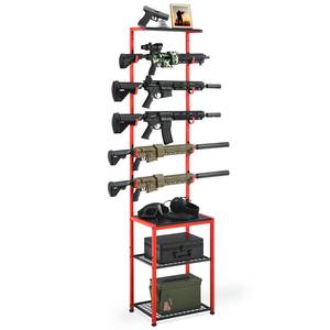 lot 1904 image: Poyilooo Gun Rack, Indoor Gun Racks for Wall Mount Gun Display Stand, Floor Gun Stand Holds up 5 Guns Storage Airgun Rifle Holder Hunting Gun Shelf (Red, Medium-17.3 L)