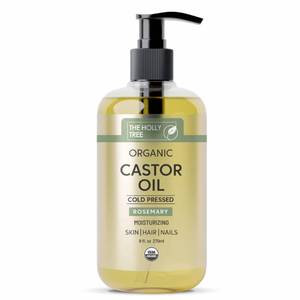 lot 2001 image: Organic Castor Oil 9 fl oz - Rosemary Infused Cold Pressed - 100% Pure & Hexane Free - Castor Oil for Hair Growth - Moisturizing & Nourishing for Face & Body - The Holly Tree