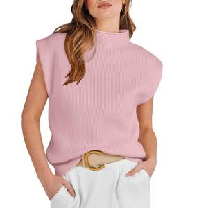 lot 2007 image: KARRESLY Womens Sleeveless Mock Neck Sweater Vest Casual Soft Basic Cap Sleeve Knit Pullover Tank Tops(Pink-XL)