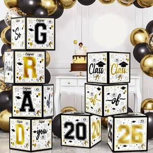 lot 2020 image: OHOME 8 Pack Graduation Decorations 2026 2027 - Black Gold Balloon Boxes for Class of 2026 Party Favors Supplies - Graduation Party Decorations 2026 Yard Signs Banner Backdrop Decor (Black)