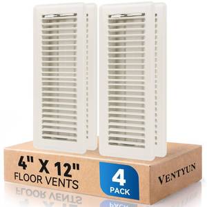 lot 3945 image: VENTYUN 4 x 12 Floor Register Vent Covers 4-Pack, Walkable Powder-Coated Metal Vent Covers with Adjustable Airflow, Curved Safe Edges for FloorWall, White