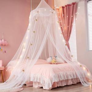 lot 3948 image: Nattey Bed Canopy with Lights for Girls,Gold Star Princess Crib Canopy Curtains,Extra Large Dome Mosquito Net Reading Nook Canopy for Kids Boys Twin Full Queen Size Bed,Fire Retardant Fabric
