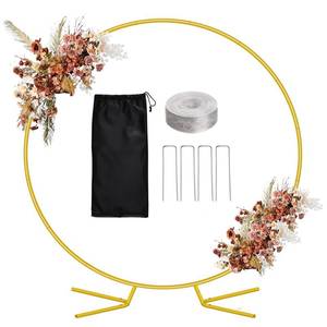 lot 3949 image: WellSign 6.6FT Balloon Arch Stand Kit, Metal Round Backdrop Stand for Parties, Gold Circle Wedding Arches Frame with Base for Engagement Valentine Party Baby Shower Gender Reveal Decoration