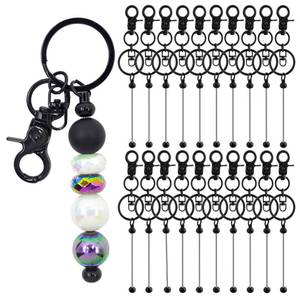 lot 4032 image: DNLEGULI 40 Pcs Beadable Keychains Bulk Kit �� DIY Keychain Making Supplies with Metal Blanks for Crafts, Jewelry, Charms, Custom Projects �� Blank Chain Bars for Beaded Keychain Design (Black)