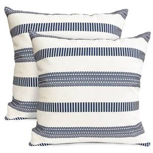 lot 4033 image: RYSMIYOU Decorative Throw Pillow Covers Set of 2 Blue Boho Striped Pillow Covers 18x18 Inch Throw Pillow Cover Linen Pillowcase Farmhouse Outdoor Pillow Covers for Couch Sofa Bed Living Room