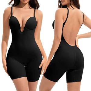 lot 4034 image: Slimers Backless Shapewear Tummy Control Low Back Plunge Shapewear Bodysuit - Slimming Built-In Bra Full Body shaper Woman (Black, Large)