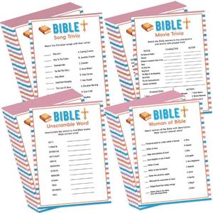 lot 4037 image: OXEDP Bible Games Bundle (Set of 20 Double-Sided 40 Cards),Women of Bible, Words Unscramble, Song Trivia & Movie Trivia, Christian Group Games Church Activities-SJYX01