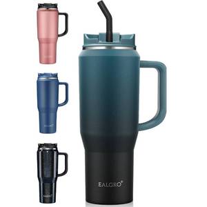 lot 4038 image: EALGRO 40 oz Insulated Water Bottle Jug with Straw and Handle, Large Metal Sport Water Flask, Stainless Steel Travel Coffee Mug Cup, Thermal Coffee Tumblers with Lid, Indigo Black BEEN WRITTEN ON