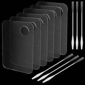 lot 4041 image: JAPCHET 6 Pcs Acrylic Cosmetic Makeup Palette with 6 pcs Color Mixing Sticks, Makeup Palette Mixing Tray for Painting & Craft