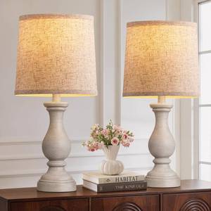 lot 4045 image: Seealle Farmhouse Table Lamps Set of 2 - Rustic Bedroom Lamps for Living Room, 22 Boho Bedside Lamp for Night Stands End Table Office Desk Lamp Nightstand Clearance Decorating with Linen Shades