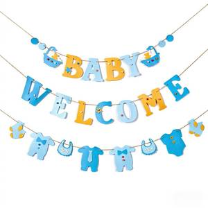 lot 4469 image: Paper Jazz Boy Baby Shower Decorations Welcome Home Baby Boy Banner Oh Baby Sign for Backdrop��Its A Boy Decorations Blue Jean And Neutral Home Decor For Party