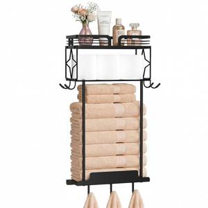 lot 4493 image: Towel Racks for Bathroom 23.8 Inch Wall Mounted Towel Rack with Shelf, Small Bathroom Towel Storage Holds 3��6 Large Rolled Towels, Metal Wall Towel Rack, Black
