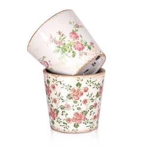 lot 4495 image: Sungmor Vintage Ceramic Planter Set of 2 - Decorative Indoor & Outdoor Flower Pots with Drainage Holes - Tuscan D�cor Pots, 5.5 Ice Crackle Glaze Planters for Home, Kitchen, Patio, and Garden