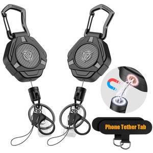 lot 4502 image: Oaridey Magnetic Retractable Keychain, Heavy Duty Carabiner Badge Holder with Phone Tether Tabs, Tactical ID Badge Reel with 31.8 Coated Steel Cord and Lobster Clasp, Bearing 10.0 oz - 2 Pack