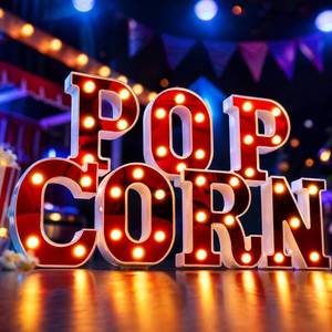 lot 5491 image: Aurelema Popcorn 6.3 Light up Letters Sign Party Decorations Battery Powered Marquee Lighted Sign LED Alphabet Letter Lights for Christmas Night Party Birthday Home Tabletop Decor Supplies Xmas Gift