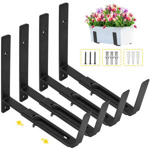 lot 5508 image: LukLoy Window Box Brackets, 4 Pack Adjustable Heavy Duty Wall Mount Flower Box Holder (6 to 12 in), with 70lbs Capacity, Black