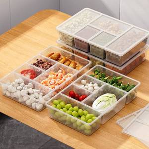 lot 5510 image: MANO 2 Pack Divided Veggie Tray with Lid - 5 Compartment Clear Snack Containers for Fridge, Stackable Produce Saver Storage for Fruits, Vegetables, Meat & Fish
