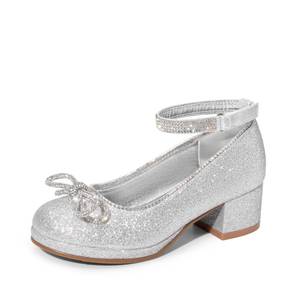 lot 5513 image: DREAM PAIRS Girls Dress Shoes Platform Chunky Heel Ankle Strap Princess Flats Flower Party Wedding Pump for Little Big Kid,Size 3 Little Kid,Silver,SDFL2422K