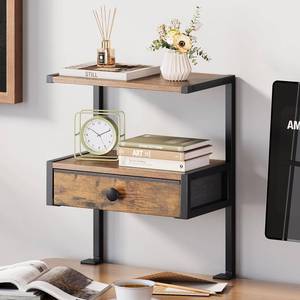 lot 5514 image: VENNQD Clamp On Desk Shelf, 2-Tier Desktop Organizer, Wood Desktop Supplies Tabletop Book Storage Rack with Adjustable Shelves for Table Working and Gaming Accessories, Rustic Brown