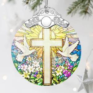 lot 6141 image: Stained Glass Religious Ornament, Christmas Ornaments, Christmas Decorations for Tree, Holiday Ornament, Christian Gifts, Cross Gifts, Gift Ideas & Religious Gift three pack various ornaments