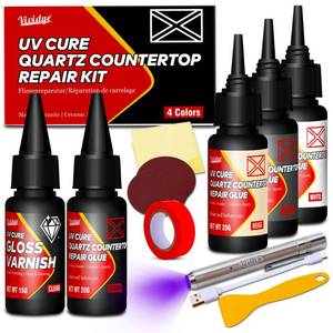 lot 6154 image: Quartz Countertop Repair Kit - Porcelain Repair Kit with 4 Color Filler (White,Beige,Gray,Clear) UV Light��Sealing Varnish, Fast Curing Granite Chip Repair Kit Also for Marble Fiberglass Tile Acrylic
