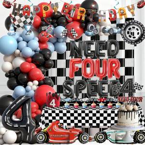 lot 6175 image: Race Car 4th Birthday Party Balloons Backdrop Need Four Speed Birthday Decorations Supplies Racing Car 4th Birthday Decoration Boys