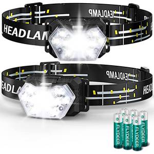 lot 6187 image: Eirnvop 2000 Lumen 9 LED Headlamp 2 Pack, Ultra Bright Head Lamp with 6 Modes, IPX5 Waterproof Head Light, Lightweight Head Flashlight for Running Night-Walking Camping, 6 AAA Batteries Included