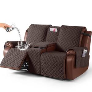 lot 7008 image: KinCam 100% Waterproof Recliner Loveseat Cover with Console, Non-Slip Reclining Couch Covers for 2 Seat, Recliner Sofa Cover Furniture Protector with Elastic Straps for Kids, Pets, Chocolate