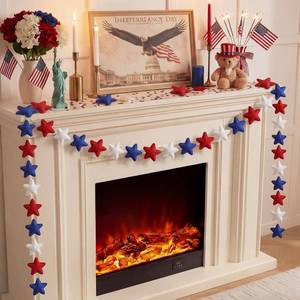 lot 8240 image: Hahafelt 13 FT 48 Pcs Patriotic Felt Star Garland Banner Red White Blue Americana Garland Decorations 4th of July 250th Anniversary 3D Star Banners for Independence Day Patriotic Party Home Decor