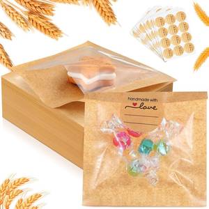 lot 8241 image: Outus   Cookie Packaging Bags with Seal, 3 x 3 Inch Bakery Pastry Bags with Window, Heat Sealable Grease Resistant Paper to Go Bake Sleeves for Gift Giving Donut Bread Sandwich (Brown)