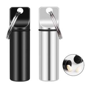 lot 8261 image: 2 Pack Small Pocket Pill Box Keychain, Portable Mini Aluminium Alloy Pill Organizer Case Container for Purse, Waterproof Metal Pill Holder Medicine Bottle for Outdoor Camping Travel (Black & White)