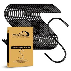 lot 8264 image: 30 Pack Black S Hooks for Hanging Plants, Metal Hooks for Hanging, S Hooks for Hanging Heavy Duty, Durable S Shaped Kitchen Hooks for Kitchenware, Pots, Utensils, Clothes & Bags