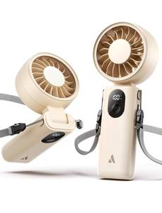 lot 8270 image: Aecooly Mighty Portable Handheld Fan  20H Max Cooling Time  3 Flexible Modes  5 Speeds Wind  Battery Level Display  USB Rechargeable Mini Personal Battery Powered, Gifts for Women, Travel -Beige