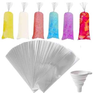 lot 8273 image: 250 Pcs Disposable Ice Lolly Molds �� Plastic Freeze Pop Bags with Silicone Funnel for Homemade Yogurt and Candy (3 x 12 Inch)