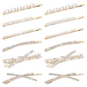 lot 8274 image: 12 Pieces Rhinestone Bobby Pins Decorative Fancy Crystal Hair Clips Shiny Metal X Shaped Barrettes Bling Diamond Wedding Bridal Shower Hair Accessories for Women Ladies Girls (Gold, White)
