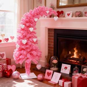 lot 11338 image: HipTree 3ft Prelit Pink Tinsel Christmas Tree Decorations with 50 Dual-Color LED Lights,Light Up Xmas Lighted Pencil Tree for Indoor Decor,Corner&Entryway with 226 Tips, Metal Stand, Plug-in Powered
