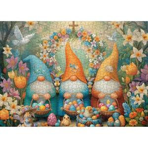 lot 11345 image: Easter Gnomes Puzzles for Adults 1000 Pieces, Flower Garden Puzzle Features Floral Cross Bunny Gnomes Dove, Nature Spring Easter Jigsaw Puzzle Challenge