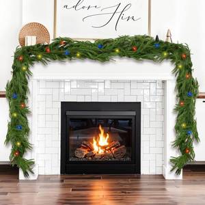lot 11351 image: Flysich 9FT Pine Garland with Lights, Norfolk Soft Artificial Greenery Garland for Mantle Fireplace Wall Home Holiday Table Centerpiece Staircase Indoor Outdoor Decor on Christmas Holiday Party