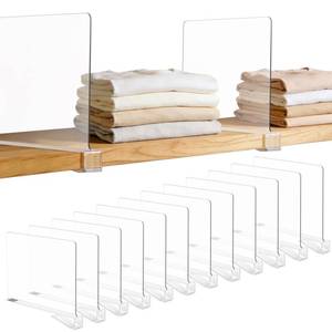 lot 11360 image: LoveBB 12 Pack Shelf Dividers for Closet Organizers and Storage, Clear Vertical Shelf Closet Separators for Sweater, Shirts, Clothes, Handbags (Small damage)