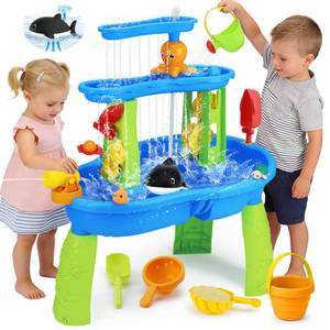 lot 11390 image: 2026 Water Table for Toddlers 1-3 3-5 with Pump, 3-Tier Outdoor Sand Water Play Table Toys for Kids Ages 4-8 Outside Activity Sensory Summer Beach Pool Backyard Splash Toys for Boys Girls Gifts Blue (Used)
