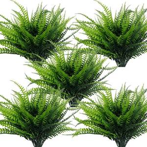 lot 11401 image: TURNMEON 8 Bundles Ferns Artificial Plants Outdoor 17 Inch Long Length Summer Decor, Artificial Flowers for Outdoors UV Resistant Fake Plants Plastic Faux Greenery Shrubs for Planter Home Garden Decor
