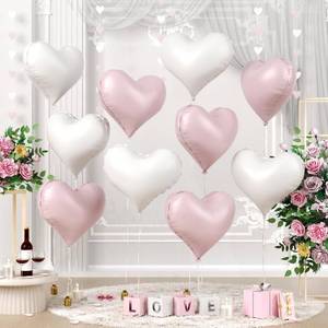 lot 12172 image: Paready 20 Inch Pink White Heart Balloons, 10 Pcs Baby Pink White Heart Shaped Foil Balloons, Pastel Helium Balloon for Girls Women Valentine Bridal Shower Anniversary Wedding Party Decorations